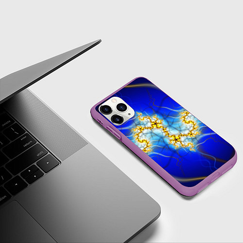 Чехол iPhone 11 Pro матовый Фрактальный узор мерцание / 3D-Фиолетовый – фото 3