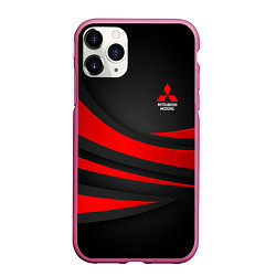 Чехол iPhone 11 Pro матовый Mitsubishi - красная волна, цвет: 3D-малиновый