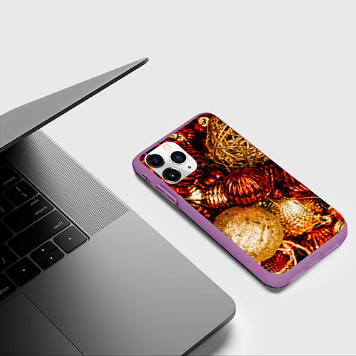 Чехол iPhone 11 Pro матовый Новогоднее ёлочное украшение / 3D-Фиолетовый – фото 3