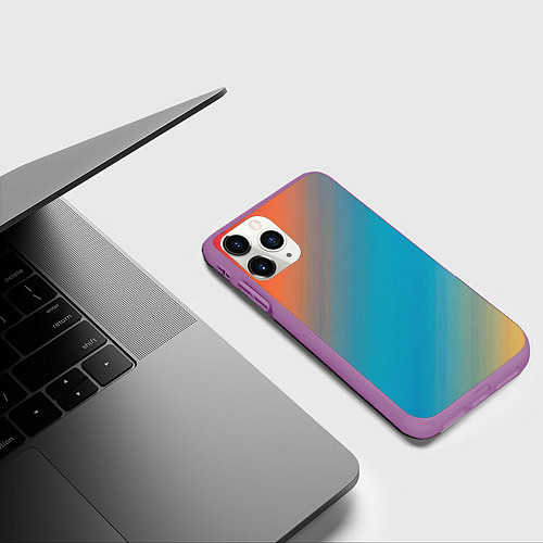 Чехол iPhone 11 Pro матовый Сине-оранжевый градиент / 3D-Фиолетовый – фото 3
