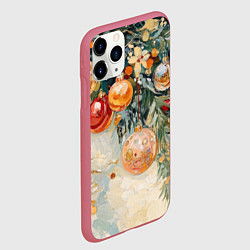 Чехол iPhone 11 Pro матовый Большие и маленькие новогодние шары, цвет: 3D-малиновый — фото 2