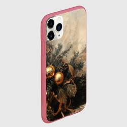 Чехол iPhone 11 Pro матовый Золотые шары на елке, цвет: 3D-малиновый — фото 2