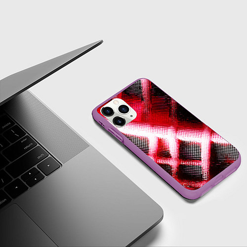 Чехол iPhone 11 Pro матовый Красная сеть на чёрном фоне / 3D-Фиолетовый – фото 3