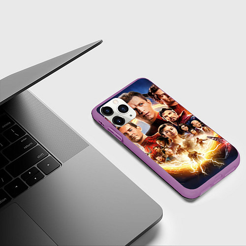Чехол iPhone 11 Pro матовый Персонажи Человек паук нет пути домой / 3D-Фиолетовый – фото 3