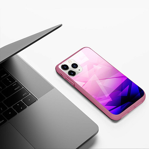 Чехол iPhone 11 Pro матовый Неоновая геометрия осколки / 3D-Малиновый – фото 3