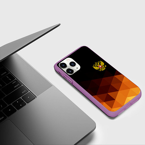 Чехол iPhone 11 Pro матовый Герб России геометрия / 3D-Фиолетовый – фото 3