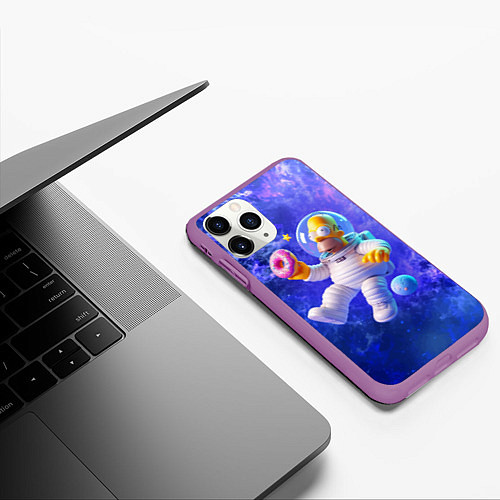 Чехол iPhone 11 Pro матовый Homer Simpson is a brave astronaut / 3D-Фиолетовый – фото 3