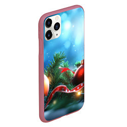 Чехол iPhone 11 Pro матовый Красные игрушки новогодние, цвет: 3D-малиновый — фото 2