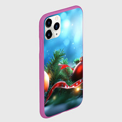 Чехол iPhone 11 Pro матовый Красные игрушки новогодние, цвет: 3D-фиолетовый — фото 2