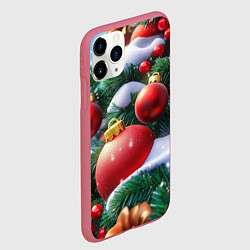 Чехол iPhone 11 Pro матовый Красные шары на зеленой елке, цвет: 3D-малиновый — фото 2