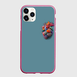 Чехол iPhone 11 Pro матовый Яркое сердце из кораллов в морском стиле, цвет: 3D-малиновый