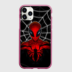 Чехол iPhone 11 Pro матовый Человек паук игра, цвет: 3D-малиновый