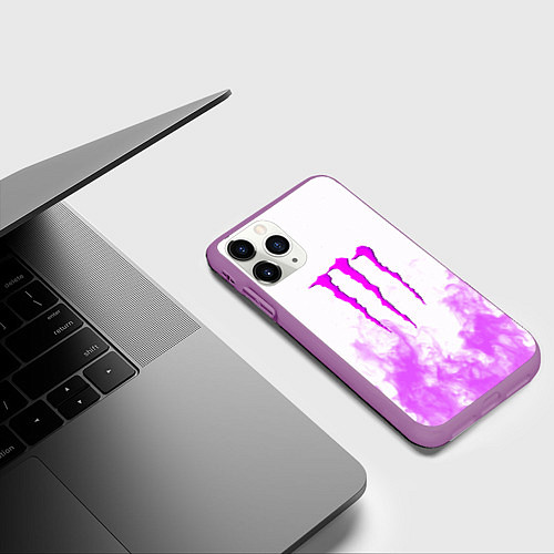 Чехол iPhone 11 Pro матовый Monster energy neon flame / 3D-Фиолетовый – фото 3