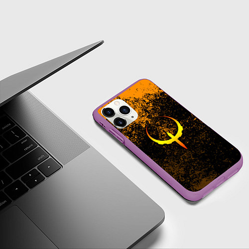 Чехол iPhone 11 Pro матовый Quake краски брызги оранжевый / 3D-Фиолетовый – фото 3