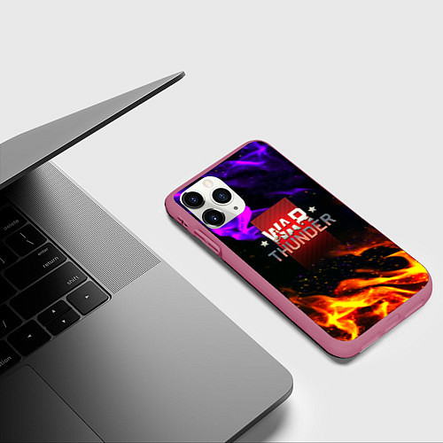 Чехол iPhone 11 Pro матовый Warthunder neon flame / 3D-Малиновый – фото 3