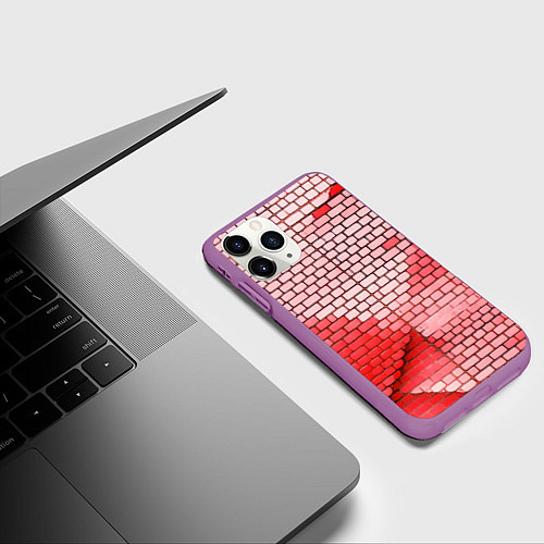 Чехол iPhone 11 Pro матовый Красные кирпичики / 3D-Фиолетовый – фото 3
