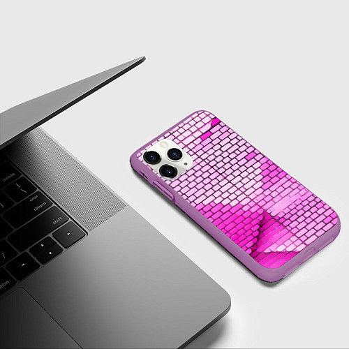 Чехол iPhone 11 Pro матовый Розовые кирпичики / 3D-Фиолетовый – фото 3
