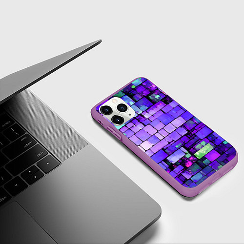 Чехол iPhone 11 Pro матовый Фиолетовые кирпичики / 3D-Фиолетовый – фото 3