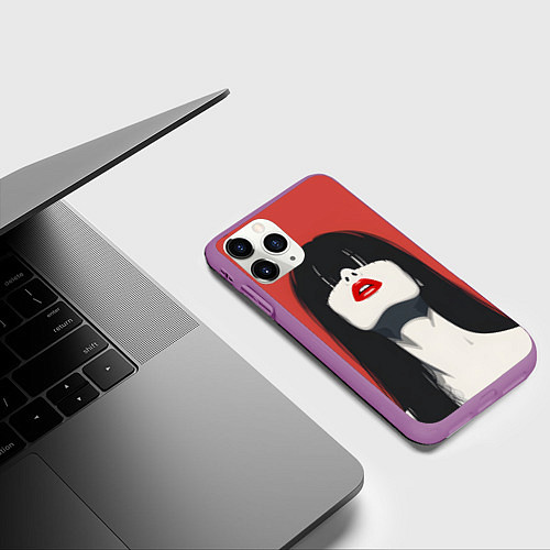 Чехол iPhone 11 Pro матовый Девушка на красном фоне / 3D-Фиолетовый – фото 3