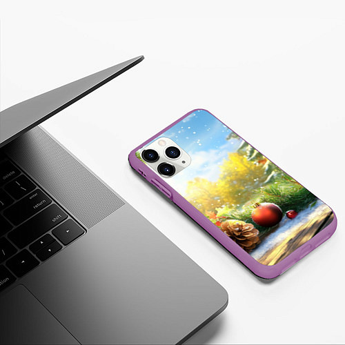 Чехол iPhone 11 Pro матовый Солнечный новый год / 3D-Фиолетовый – фото 3