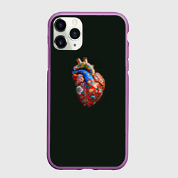 Чехол iPhone 11 Pro матовый Керамическое сердце с росписью, цвет: 3D-фиолетовый
