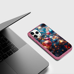 Чехол iPhone 11 Pro матовый Красные и синие шары на фоне елки, цвет: 3D-малиновый — фото 2