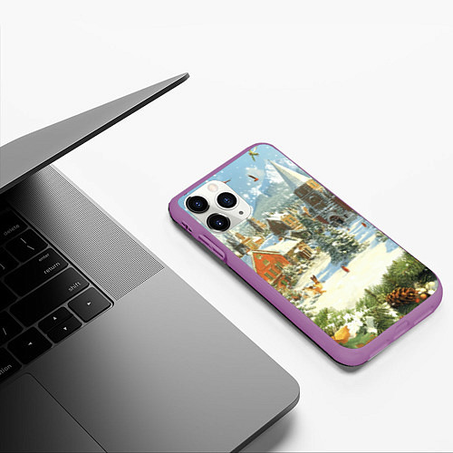 Чехол iPhone 11 Pro матовый Фон рождества / 3D-Фиолетовый – фото 3