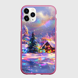 Чехол iPhone 11 Pro матовый Дух рождества - зимние домики, цвет: 3D-малиновый