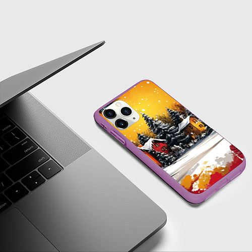 Чехол iPhone 11 Pro матовый Новогодний двор / 3D-Фиолетовый – фото 3