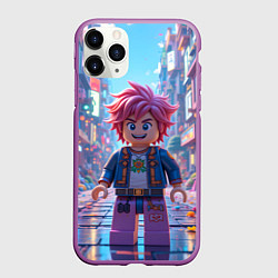 Чехол iPhone 11 Pro матовый Роблокс с розовыми волосами, цвет: 3D-фиолетовый