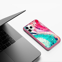 Чехол iPhone 11 Pro матовый Волнистые розово-голубые плитки, цвет: 3D-малиновый — фото 2