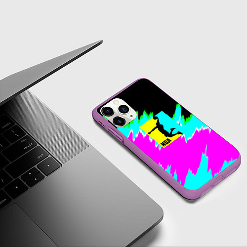 Чехол iPhone 11 Pro матовый NBA неоновые краски текстура / 3D-Фиолетовый – фото 3