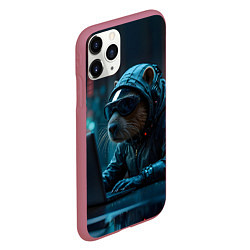 Чехол iPhone 11 Pro матовый Капибара айтишник, цвет: 3D-малиновый — фото 2