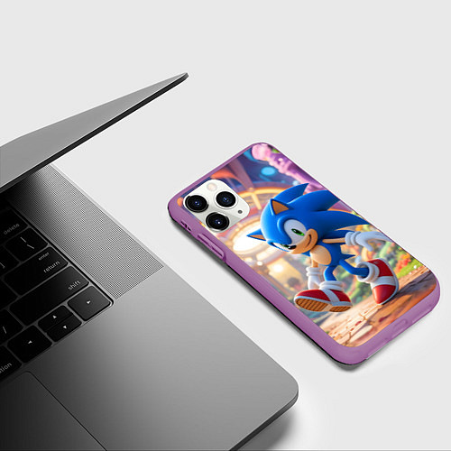Чехол iPhone 11 Pro матовый Sonic фантастический мир / 3D-Фиолетовый – фото 3