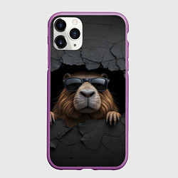 Чехол iPhone 11 Pro матовый Капибара в стене, цвет: 3D-фиолетовый