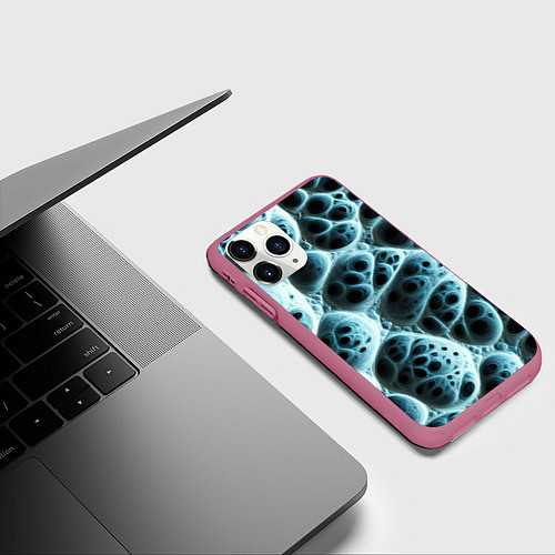 Чехол iPhone 11 Pro матовый Белая пористая структура / 3D-Малиновый – фото 3