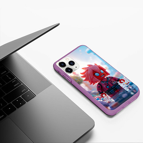 Чехол iPhone 11 Pro матовый Robloх с розовыми волосами / 3D-Фиолетовый – фото 3