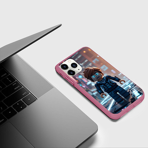 Чехол iPhone 11 Pro матовый Roblox испуганный человечек / 3D-Малиновый – фото 3