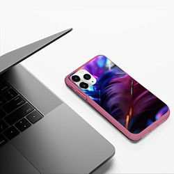 Чехол iPhone 11 Pro матовый Перья неоновой птицы, цвет: 3D-малиновый — фото 2