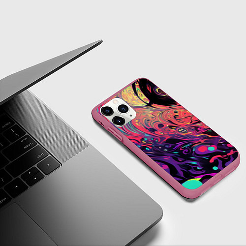 Чехол iPhone 11 Pro матовый Интерференционные цвета / 3D-Малиновый – фото 3