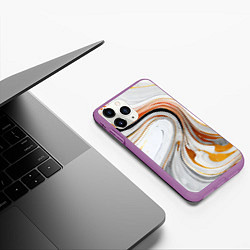 Чехол iPhone 11 Pro матовый Волнистые чёрно-жёлтые линии на белом фоне, цвет: 3D-фиолетовый — фото 2