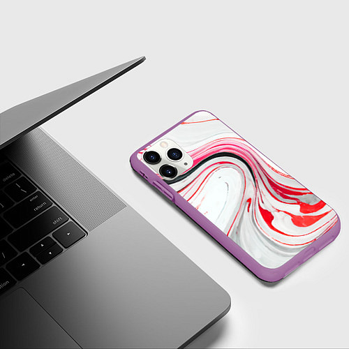 Чехол iPhone 11 Pro матовый Волнистые чёрно-красные линии на белом фоне / 3D-Фиолетовый – фото 3