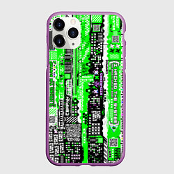 Чехол iPhone 11 Pro матовый Киберпанк паттерн зелёный, цвет: 3D-фиолетовый