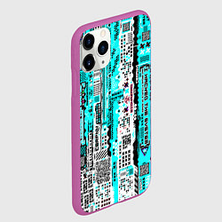 Чехол iPhone 11 Pro матовый Киберпанк паттерн голубой, цвет: 3D-фиолетовый — фото 2