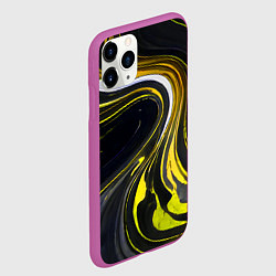 Чехол iPhone 11 Pro матовый Волнистые бело-жёлтые линии на чёрном фоне, цвет: 3D-фиолетовый — фото 2