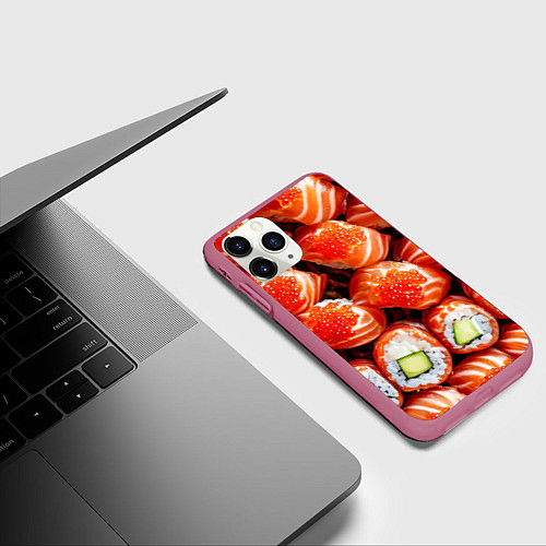 Чехол iPhone 11 Pro матовый Филадельфия с красной икрой / 3D-Малиновый – фото 3