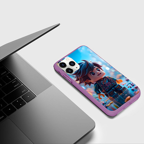 Чехол iPhone 11 Pro матовый Человечек из лего / 3D-Фиолетовый – фото 3