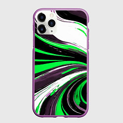 Чехол iPhone 11 Pro матовый Волнистые чёрно-зелёные линии на белом фоне, цвет: 3D-фиолетовый