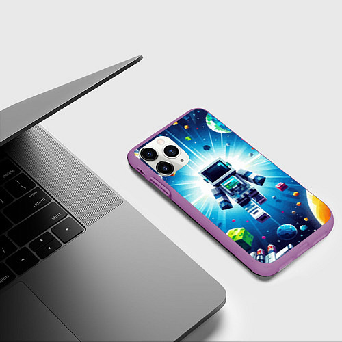 Чехол iPhone 11 Pro матовый Minecraft - an astronaut in outer space / 3D-Фиолетовый – фото 3