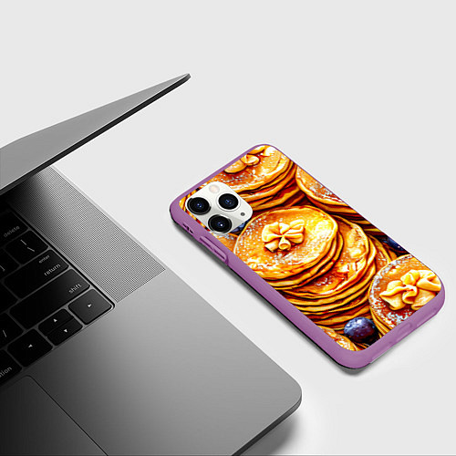 Чехол iPhone 11 Pro матовый Блинчики / 3D-Фиолетовый – фото 3